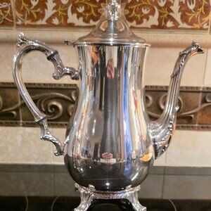 Vintage International Silver Co Silverplate Coffee Pot Ornate Footed Teapot